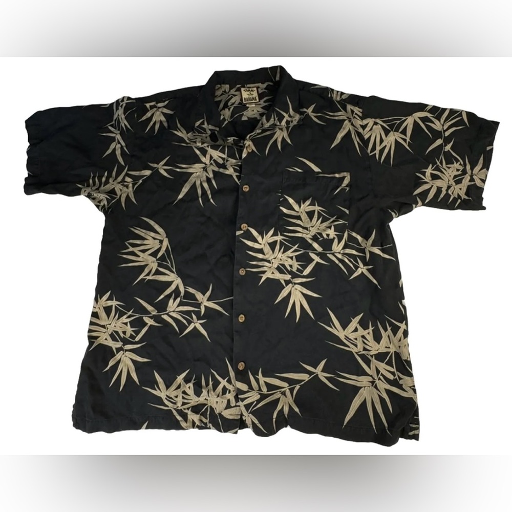 Tommy Bahama XLarge Black Silk Hawaiian Camp Shirt
